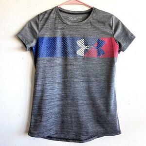 Under Armour Girls Short Sleeve Athletic Top YLG / JG /G Gray/Pink/Blue Heatgear